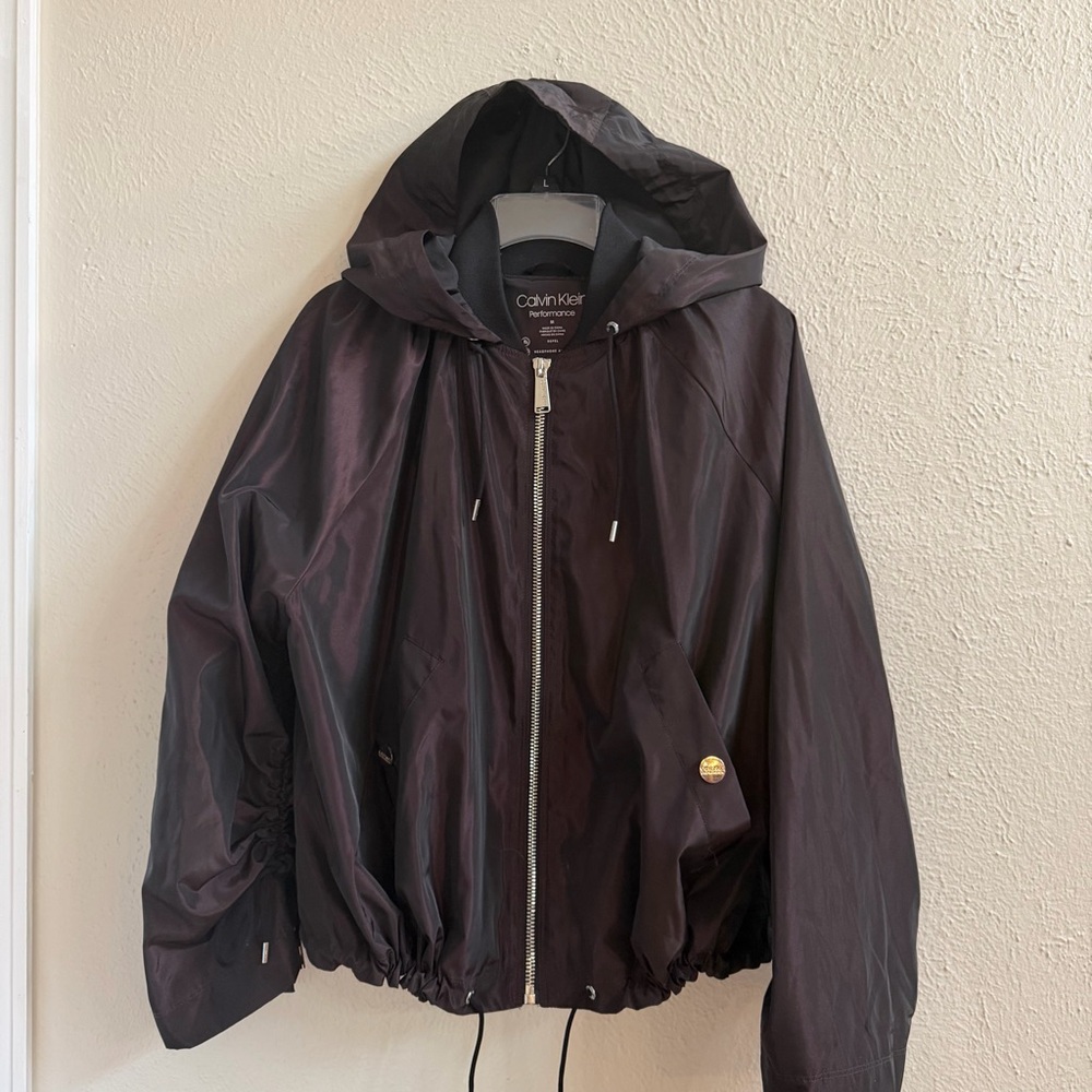Calvin Klein hooded black purplish nylon jacket